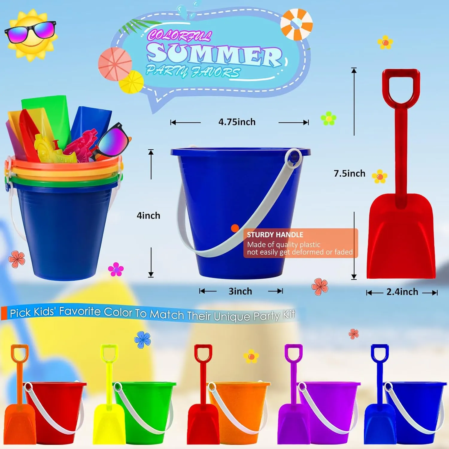 120 Pcs Kids Summer Beach Party Favors Sets- Includes 18 Inflatable Beach Balls Bulk, 18 Sand Bucket and 18 Shovels Set, 24 Neon Sunglasses Bulk, 24 Water Guns,18 Water Balls, Pool Party Gift Supplies