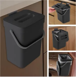 1.3 Gallon/5L Compost bin Kitchen, for use on countertops or Under Sinks, Hanging Trash can with lid, for Cupboard/Bathroom/Bedroom/Office/Camping, Mountable Indoor Compost Bucket(Black)