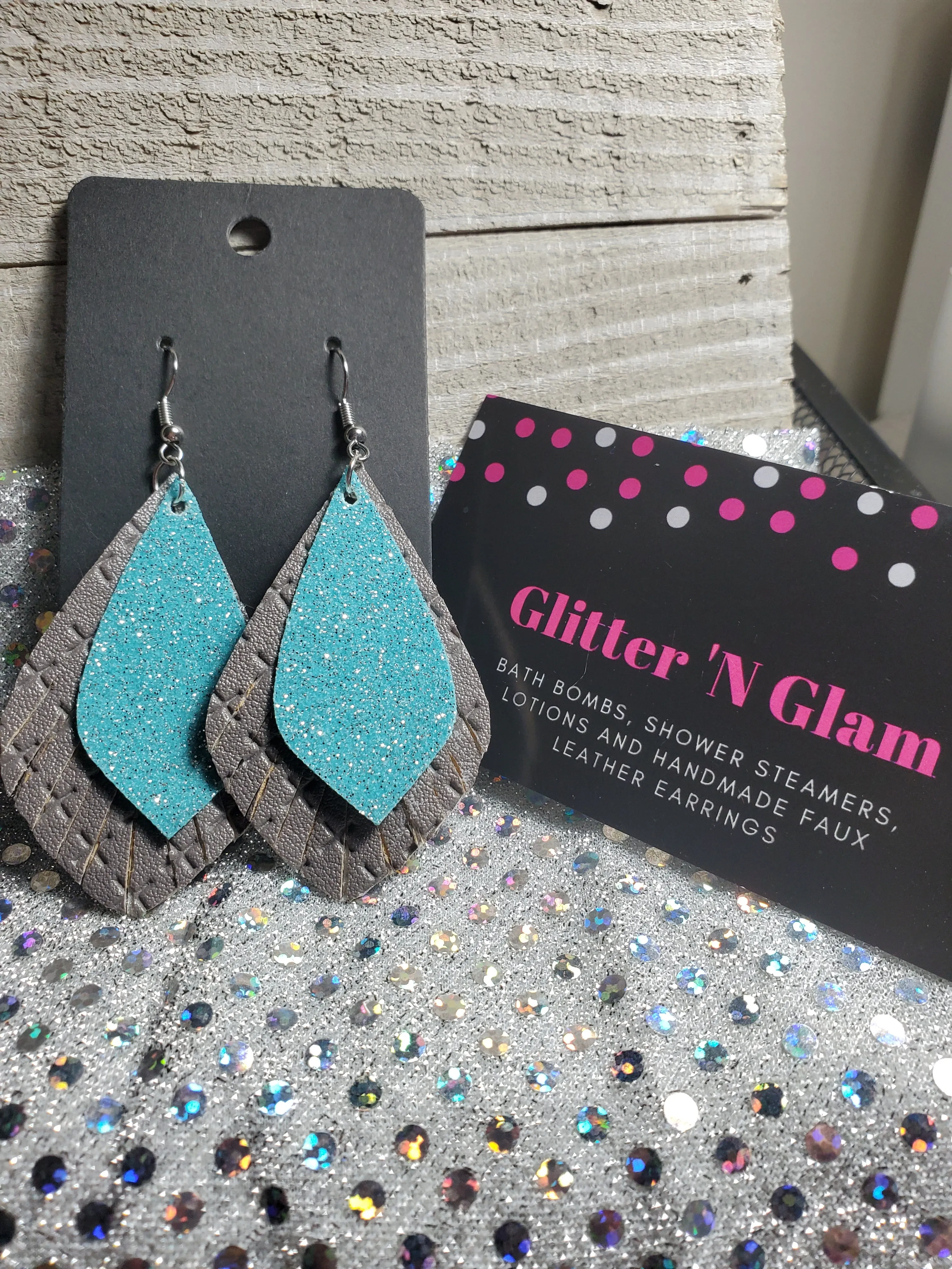 134 Gray ans Teal Fringe Triangular Dangle Earrings