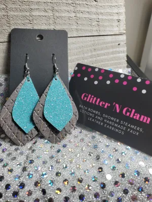 134 Gray ans Teal Fringe Triangular Dangle Earrings