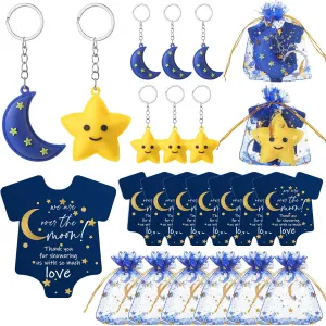 150 Pcs Baby Shower Party Favors Moon Star Keychains Twinkle Twinkle Little Star Baby Shower Favor Thank You Cards Organza Bags for Guests Gender Reveal keepsakes