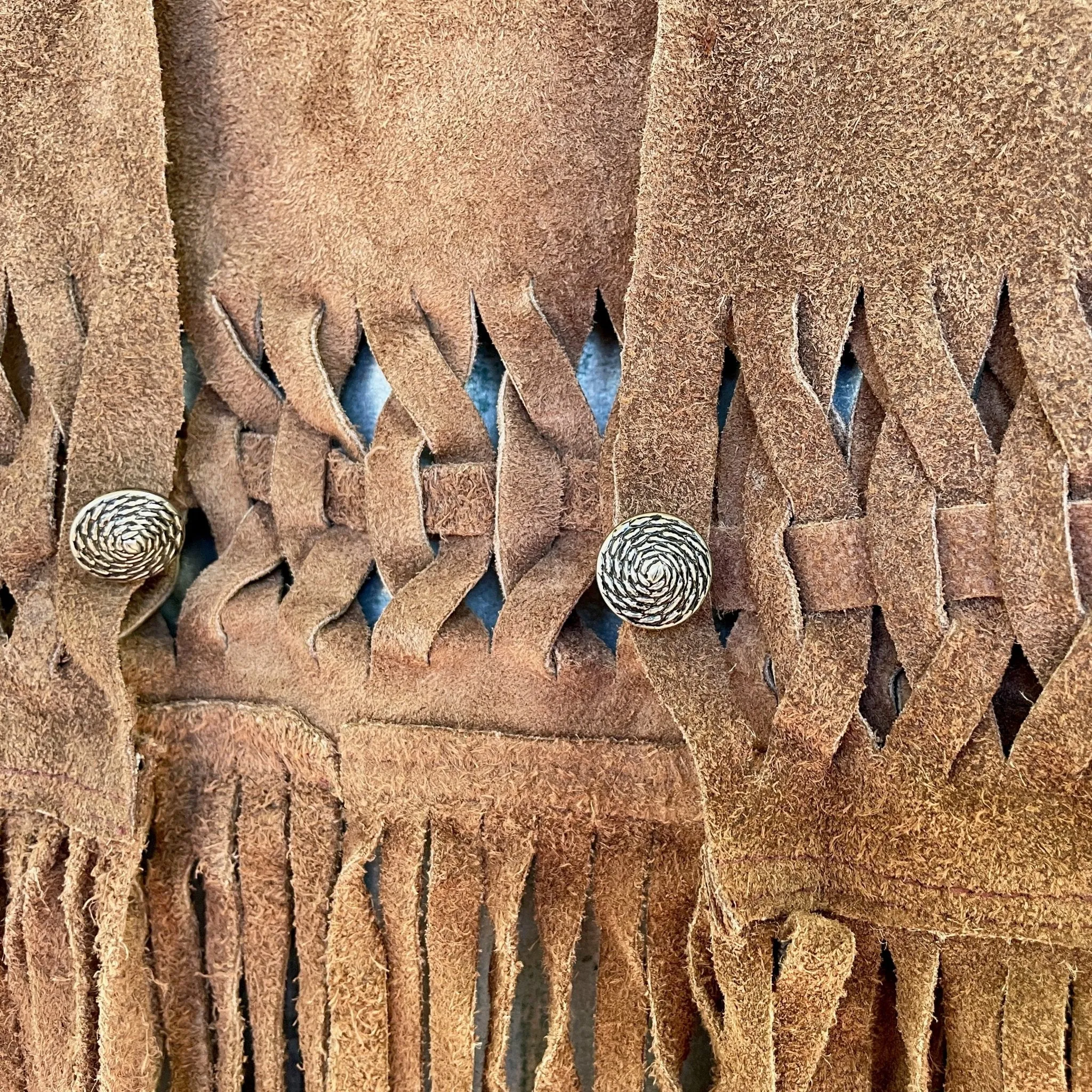 1970's Vintage Kid's Vest Cowboy Western Woven Brown Suede Fringed Soft Sz XS - OOAK