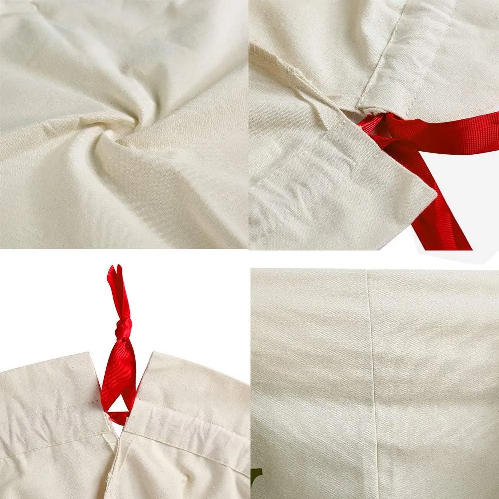 2 Pack Santa Sacks Christmas Canvas Bags Small Medium with Red Drawstring for Xmas Stockings Stuffers Presents Holder & Party Decorations For kids (18.9’’ X 14.4’’)
