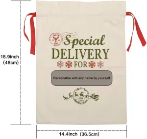2 Pack Santa Sacks Christmas Canvas Bags Small Medium with Red Drawstring for Xmas Stockings Stuffers Presents Holder & Party Decorations For kids (18.9’’ X 14.4’’)