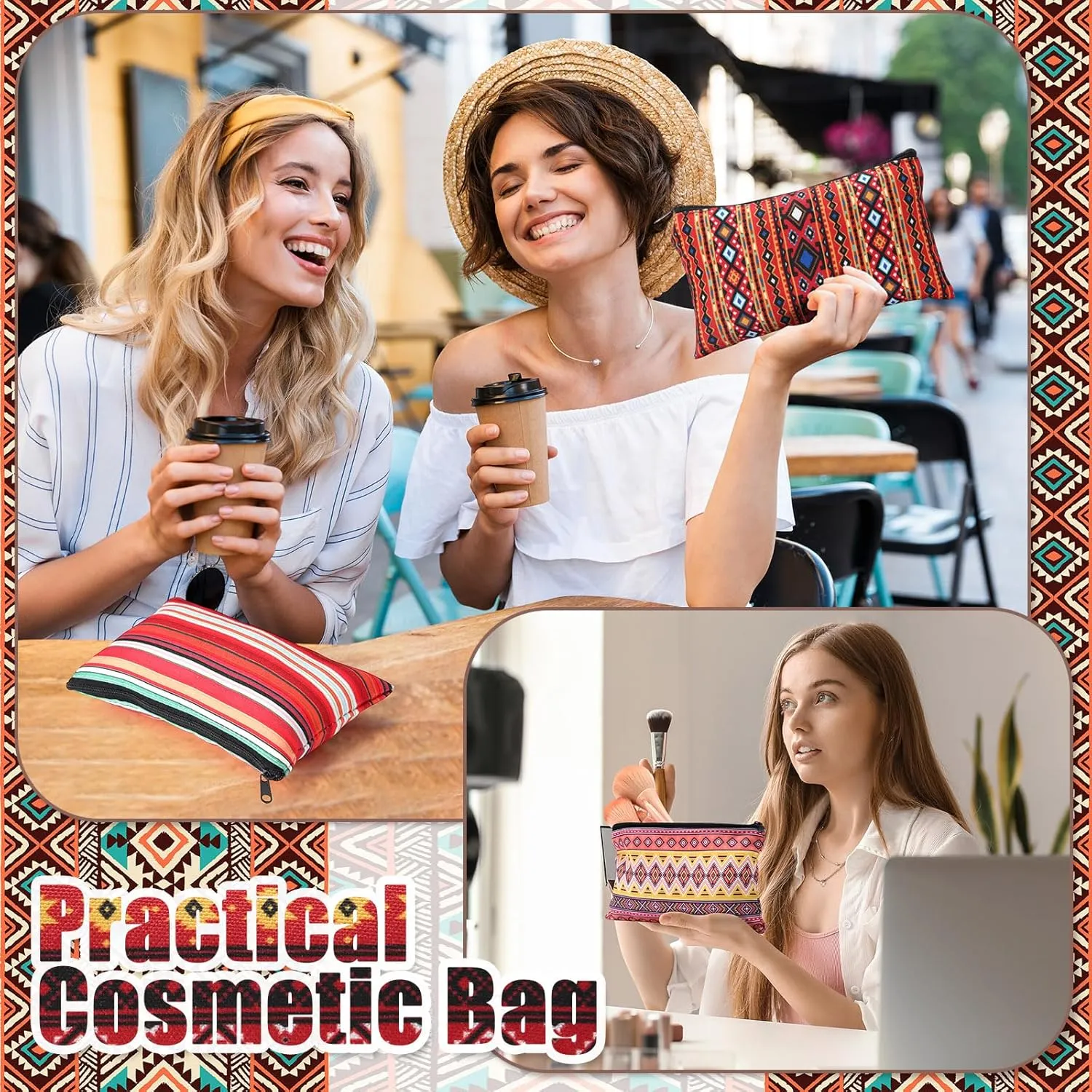 24 Pieces Makeup Bags Bulk Canvas Cosmetic Bags Purse Organizer Zipper Cosmetic Pouch Portable Travel Toiletry Pouch for Women Men Gifts, 7 x 4 Inch(Mexico)