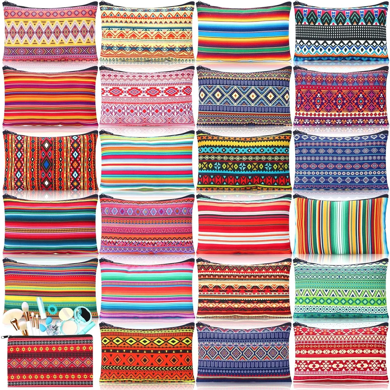 24 Pieces Makeup Bags Bulk Canvas Cosmetic Bags Purse Organizer Zipper Cosmetic Pouch Portable Travel Toiletry Pouch for Women Men Gifts, 7 x 4 Inch(Mexico)