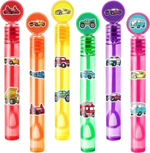 24PCS Car and Truck DIY Bubble Wands with 96PCS Stickers - Party Favor for Goodie Bags, Pinata Stuffers, Mini Bubble Bulk Birthday Supplies, Toys Gifts, Class Prizes for Toddlers, Boys & Girls