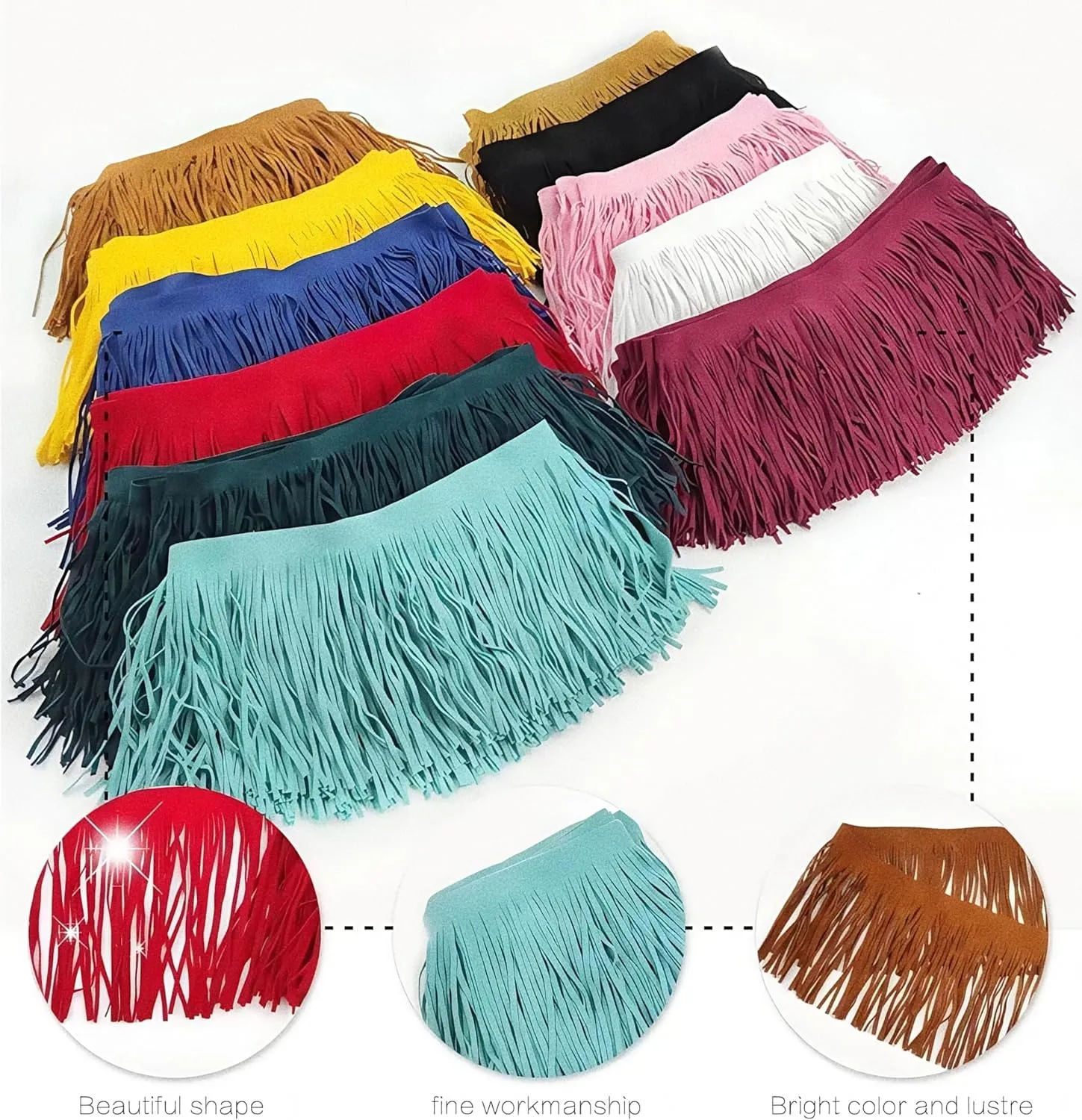 3 Yards 6 Inch Double Side Suede Tassel Fringe Trim, Faux Leather Fringe Trim for DIY Sewing Craft Garment Hem Accessories Handbag Boots Embellishment Decoration (Rose red)