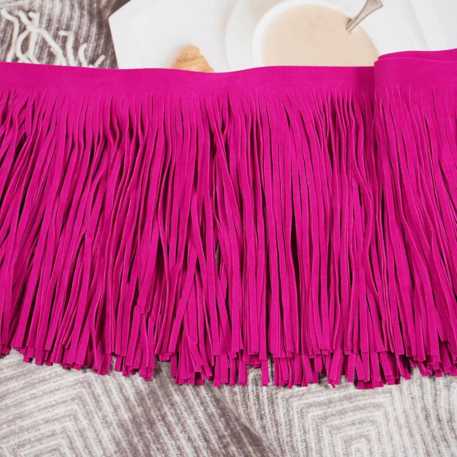 3 Yards 6 Inch Double Side Suede Tassel Fringe Trim, Faux Leather Fringe Trim for DIY Sewing Craft Garment Hem Accessories Handbag Boots Embellishment Decoration (Rose red)