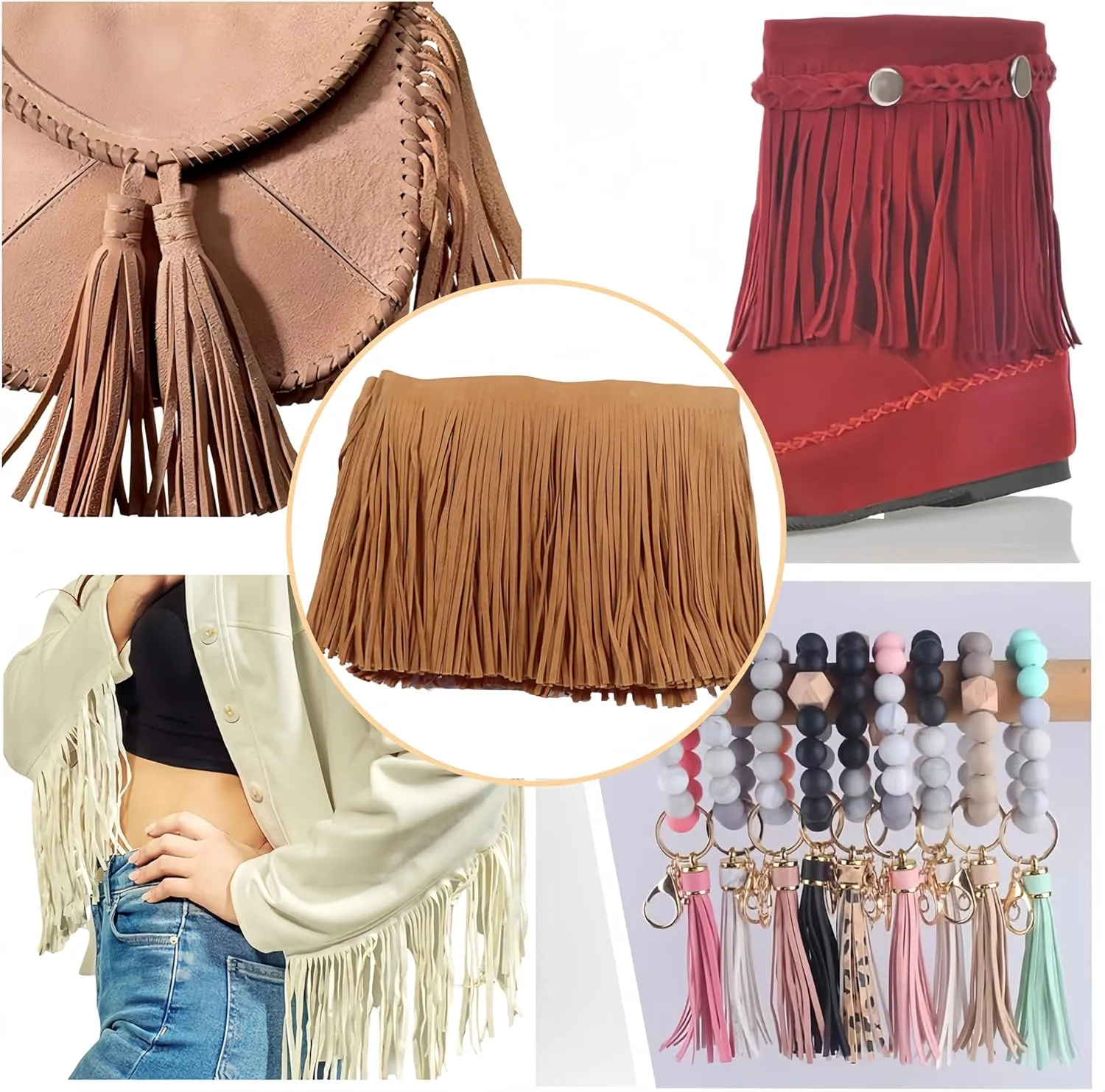 3 Yards 6 Inch Double Side Suede Tassel Fringe Trim, Faux Leather Fringe Trim for DIY Sewing Craft Garment Hem Accessories Handbag Boots Embellishment Decoration (Rose red)