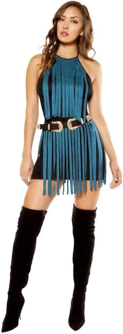 3357 - Suede Dress with Fringe Detail