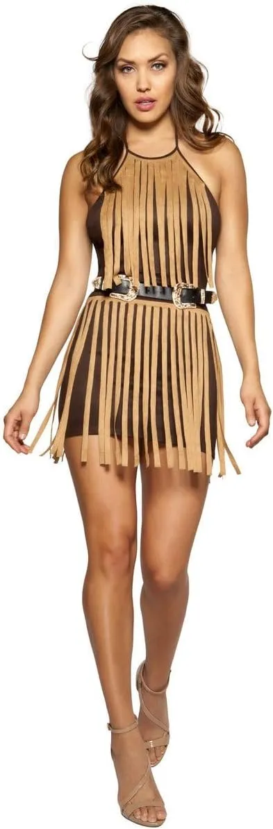 3357 - Suede Dress with Fringe Detail