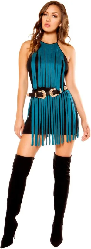 3357 - Suede Dress with Fringe Detail