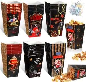 36 Pcs Movie Night Popcorn Paper Boxes Buckets 6 Inch Popcorn Holders Boxes Bowl Movie Night Party Favor Treat Containers for retro Theater Birthday Carnival Circus