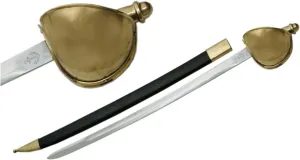 36" Naval Cutlass EDC Handmade Sword Full Tang Clip Point Stainless Steel Blade Leather Wrapped Handle Brass Trimmed Guard Hard Shell Brass Trimmed Scabbard