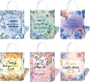 48 Pack Christian Religious Gift Bags in 6 Styles, Bible Verse Gift Bags Bulk with Handles for Church, First Communion, Baptism & Party Supplies, Inspirational Gift Paper Bags for Women & Girl