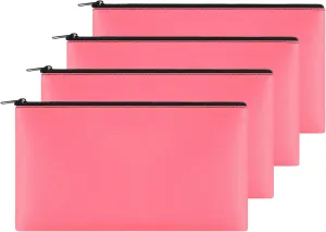 4Pack Money Bag 11 X 6" - Safe Durable Waterproof PU Leather Bank Pouch With Zipper for Cash, Coins, Checks, Bills, Receipts, Makeup, Tool Storage (Peach)
