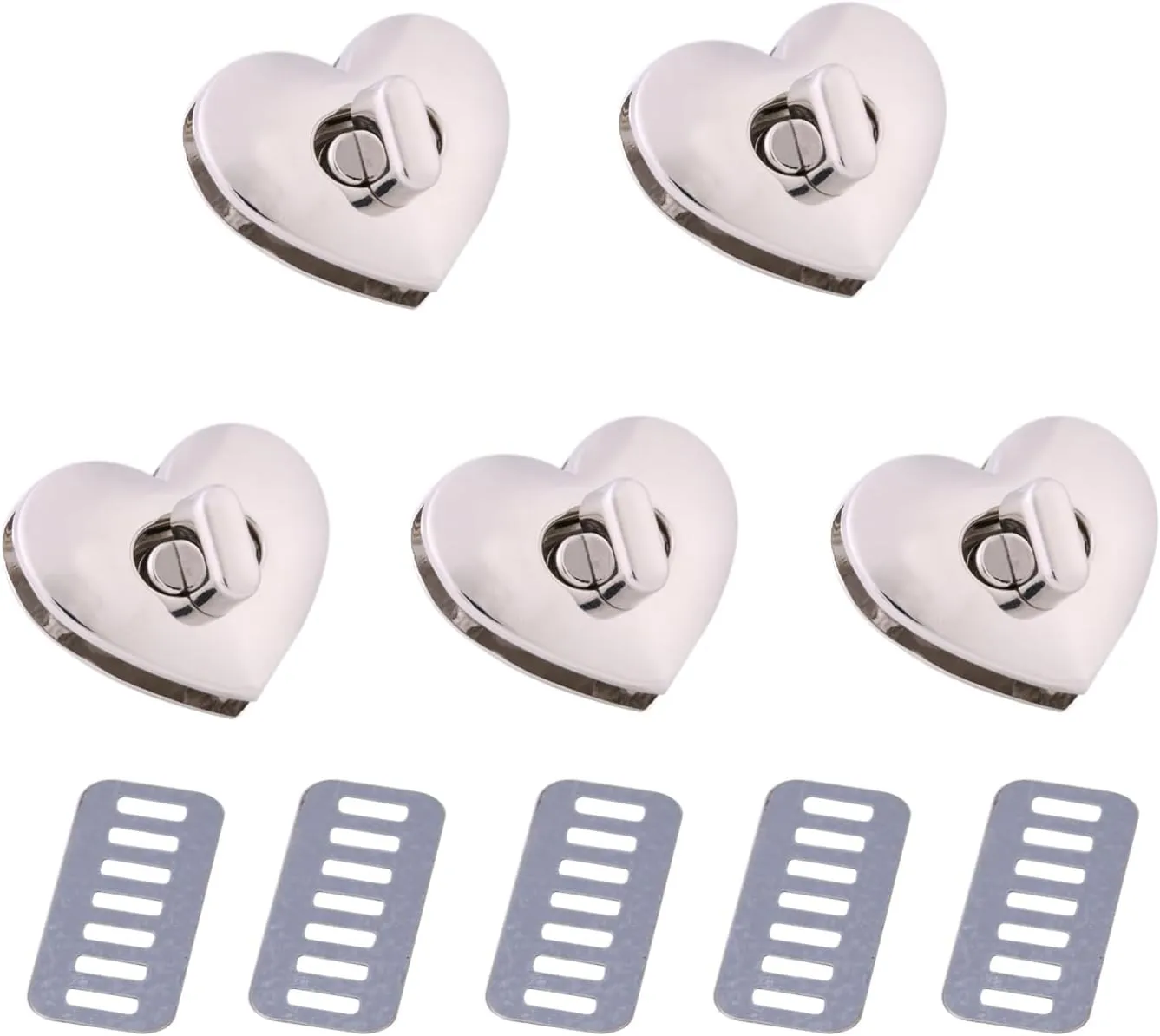 5Pcs Turn Lock Clasps, Heart Shaped Purse Closure Twist Locks for Wallet Briefcase Handbag Making 12x22mm/0.47x0.87in(Silver)
