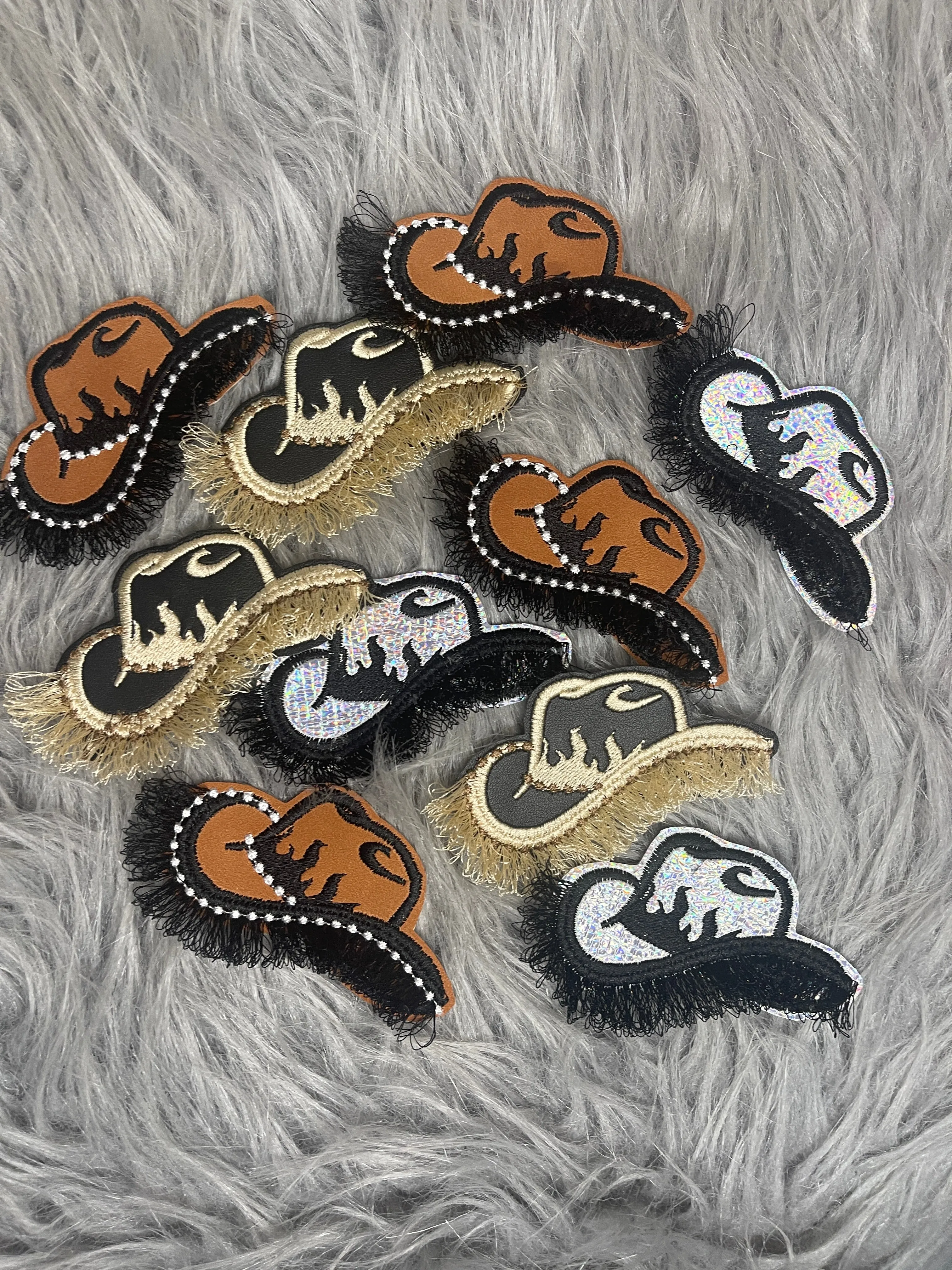 6-20 pack Flame and Fringe Hats faux leather Iron on embroidered patch