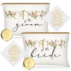 6 Pack Mother of The Groom Mother of The Bride Cosmetic Bag Wedding Gifts Makeup bag small Mirror Handkerchief for Mom and Mom in Law for Wedding Engagement Favor