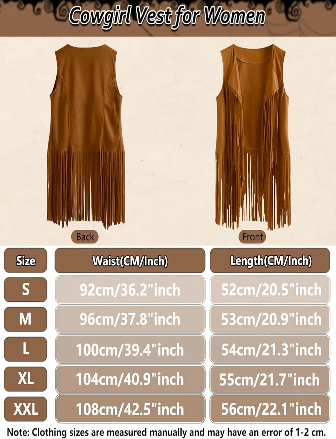 6 PC Cowgirl Western Outfits for Women Retro Cowgirl Costumes Fringe Vest Cow Girl Hat for Women Country 70s Hippie Outits