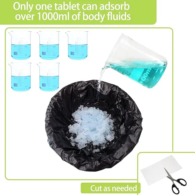 60 portable toilet bags with 30 commode absorbent pads,8 Gallon camping toilet waste bags for 5 gallon bucket,1mil bildegradable porta potty luggable loobags for adults travel