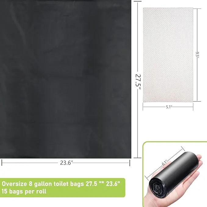 60 portable toilet bags with 30 commode absorbent pads,8 Gallon camping toilet waste bags for 5 gallon bucket,1mil bildegradable porta potty luggable loobags for adults travel