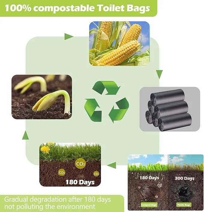 60 portable toilet bags with 30 commode absorbent pads,8 Gallon camping toilet waste bags for 5 gallon bucket,1mil bildegradable porta potty luggable loobags for adults travel