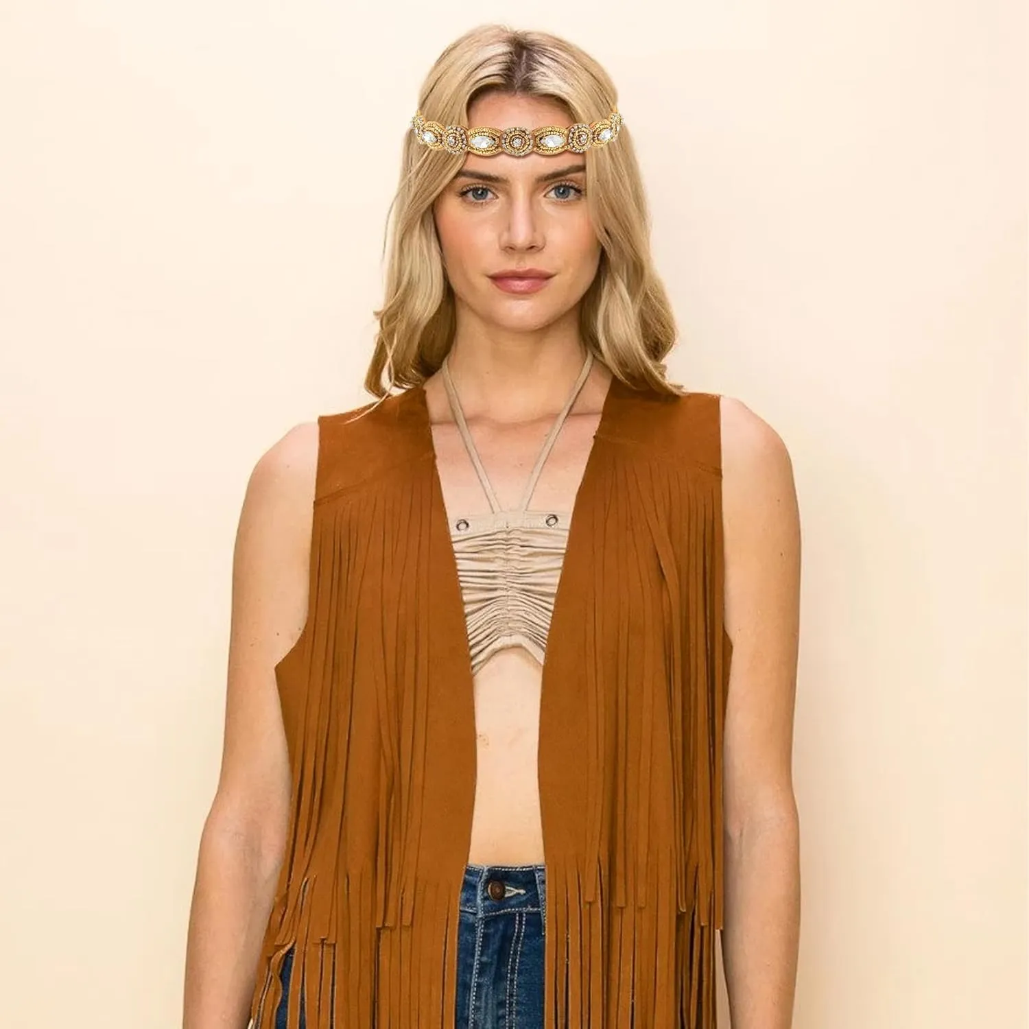 60s 70s Outfit for Women Hippy Accessories Fringe Hippie Vest Clothes for Halloween Disco Party Hippie Costume Set