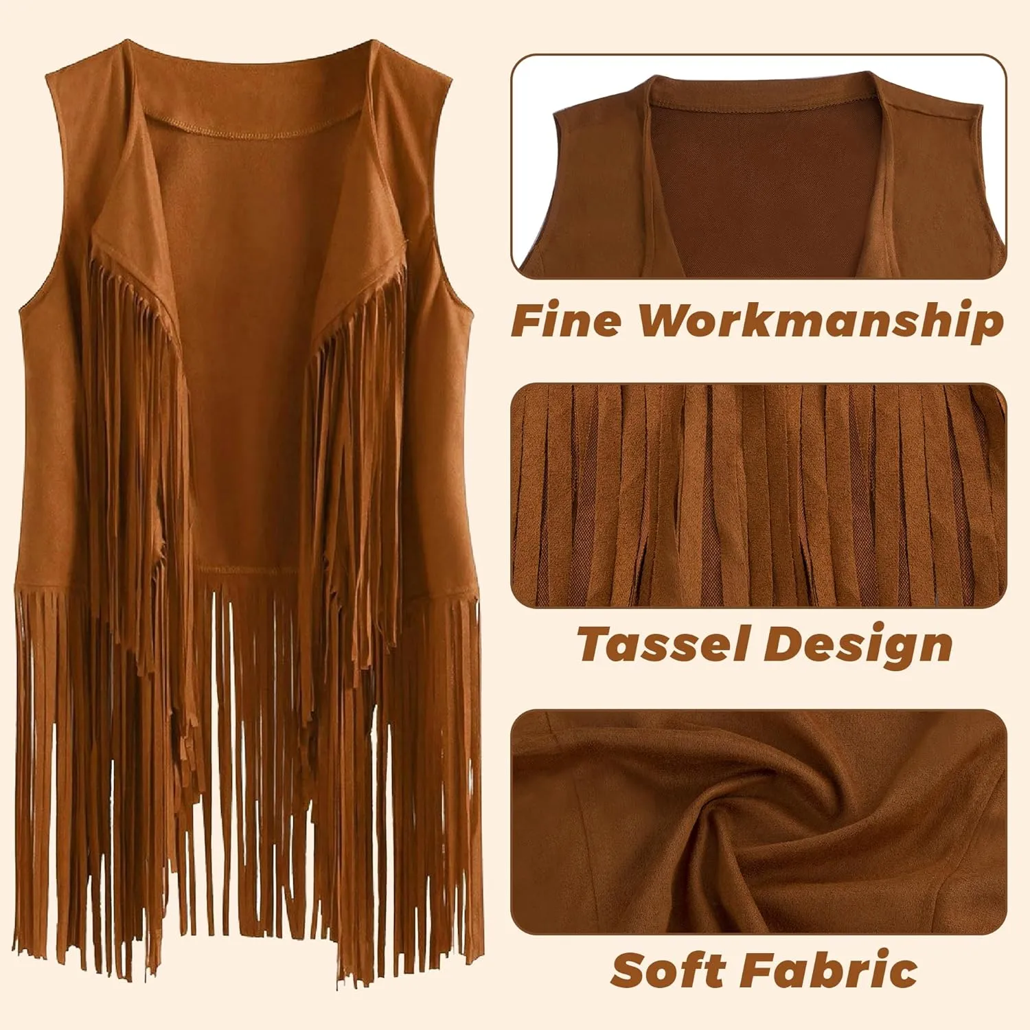 60s 70s Outfit for Women Hippy Accessories Fringe Hippie Vest Clothes for Halloween Disco Party Hippie Costume Set