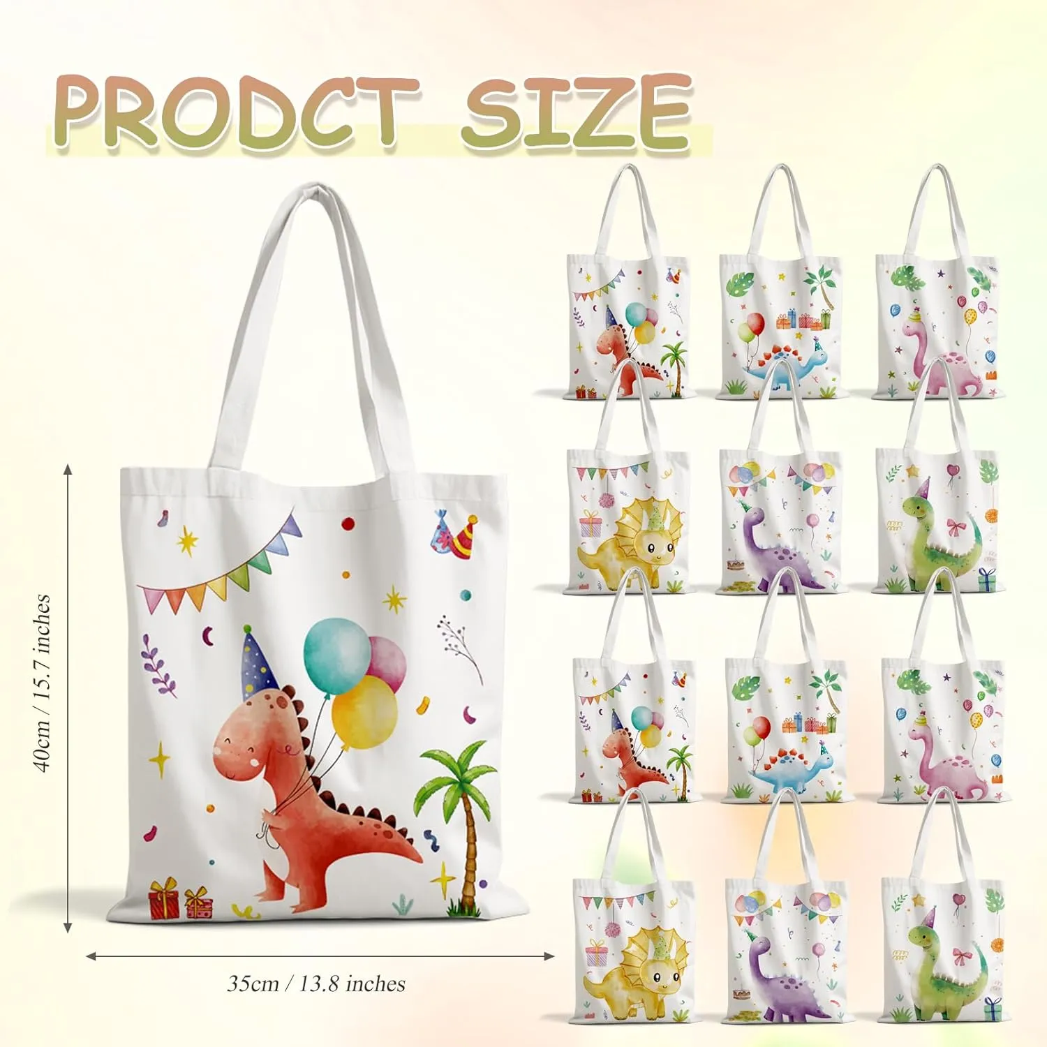 6PCS Canvas Tote Bags 15"x13"Canvas Casual Shoulder Handbag for Kids Birthday Party Candy Bags Double Sided