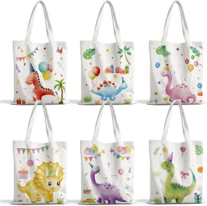 6PCS Canvas Tote Bags 15"x13"Canvas Casual Shoulder Handbag for Kids Birthday Party Candy Bags Double Sided