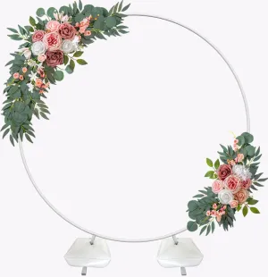 7 Ft Round Wedding Arch for Ceremony Metal Balloon Arch Stand with Two Water Bags for Party Decoration Circle Backdrop Stand for Birthday, White
