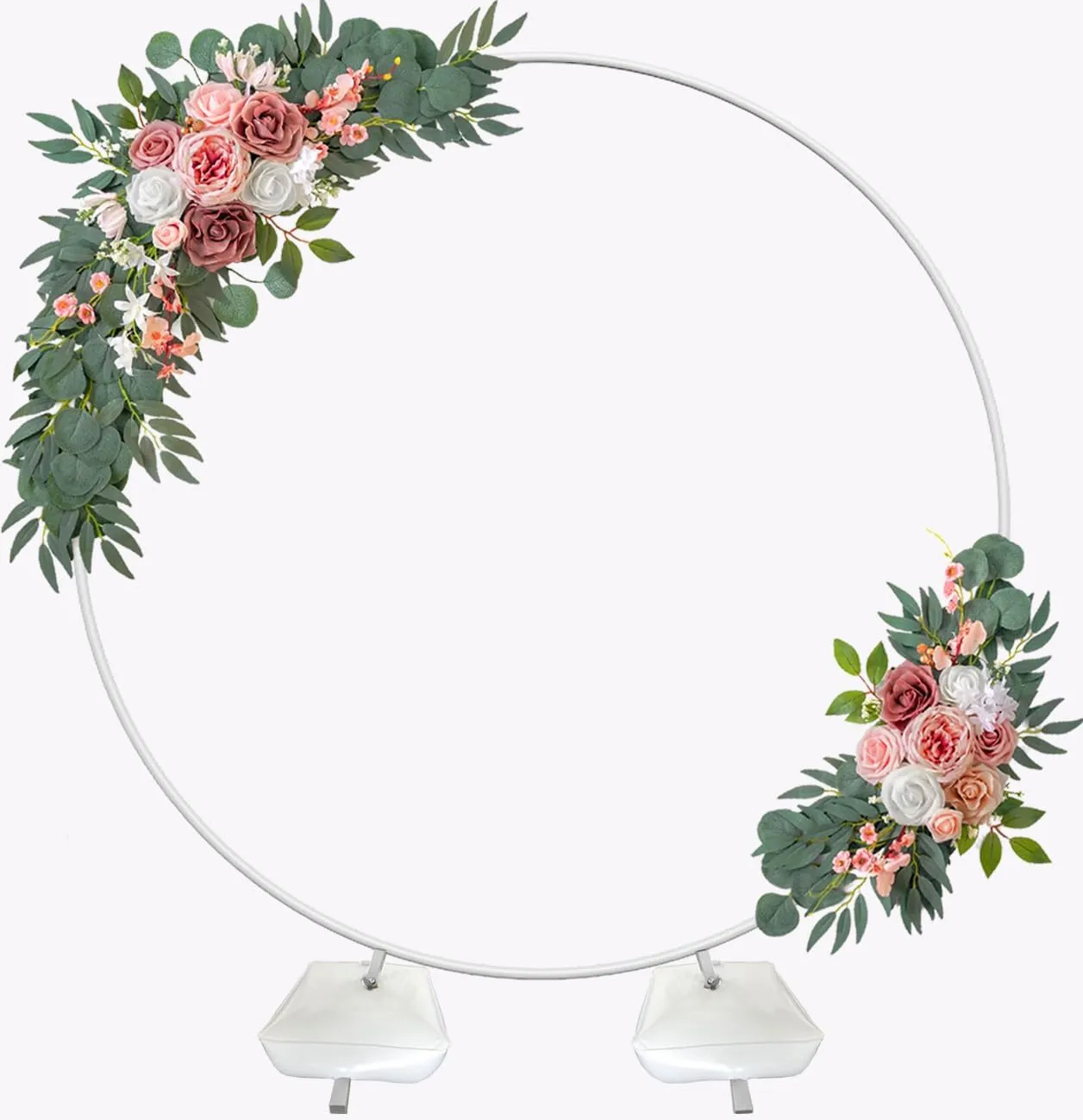 7 Ft Round Wedding Arch for Ceremony Metal Balloon Arch Stand with Two Water Bags for Party Decoration Circle Backdrop Stand for Birthday, White
