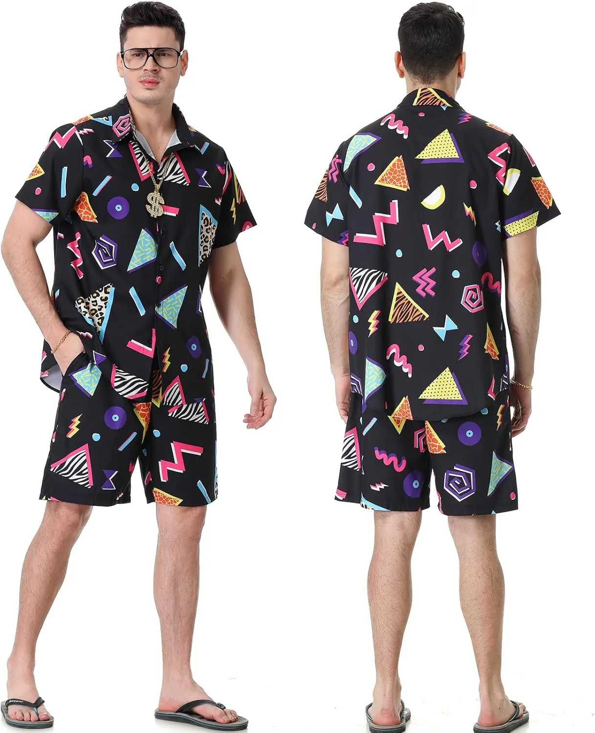 80s 90s Outfit for Men Hawaiian Shirts and Shorts Set, Mens 80s 90s Tracksuit for Disco Party Men Retro 80s Beach Outfits