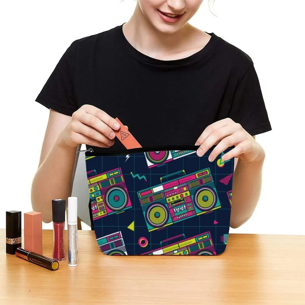 80S Retro Radios Cosmetic Bag Travel Makeup Bags Leather Pouch Organizer Pen Case Pencil Container