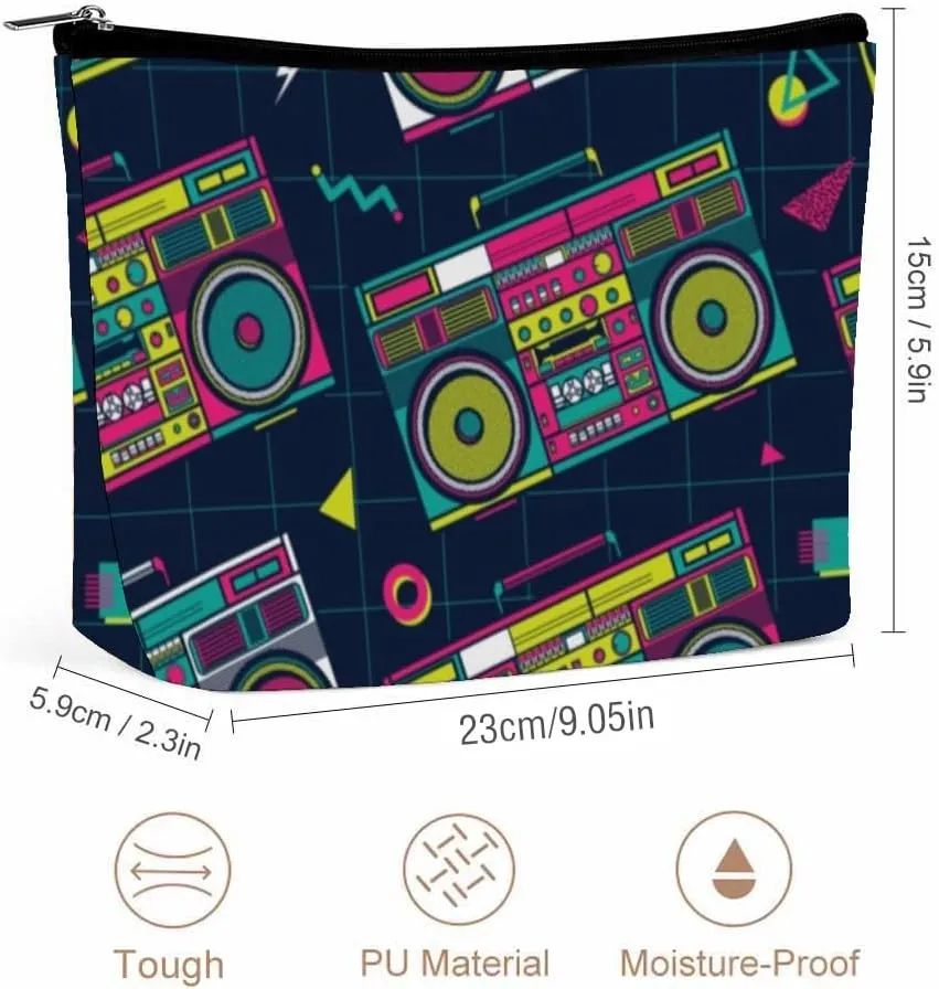 80S Retro Radios Cosmetic Bag Travel Makeup Bags Leather Pouch Organizer Pen Case Pencil Container