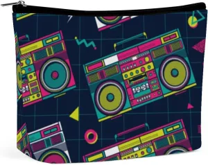80S Retro Radios Cosmetic Bag Travel Makeup Bags Leather Pouch Organizer Pen Case Pencil Container