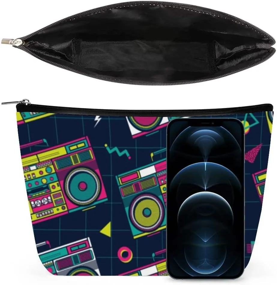80S Retro Radios Cosmetic Bag Travel Makeup Bags Leather Pouch Organizer Pen Case Pencil Container