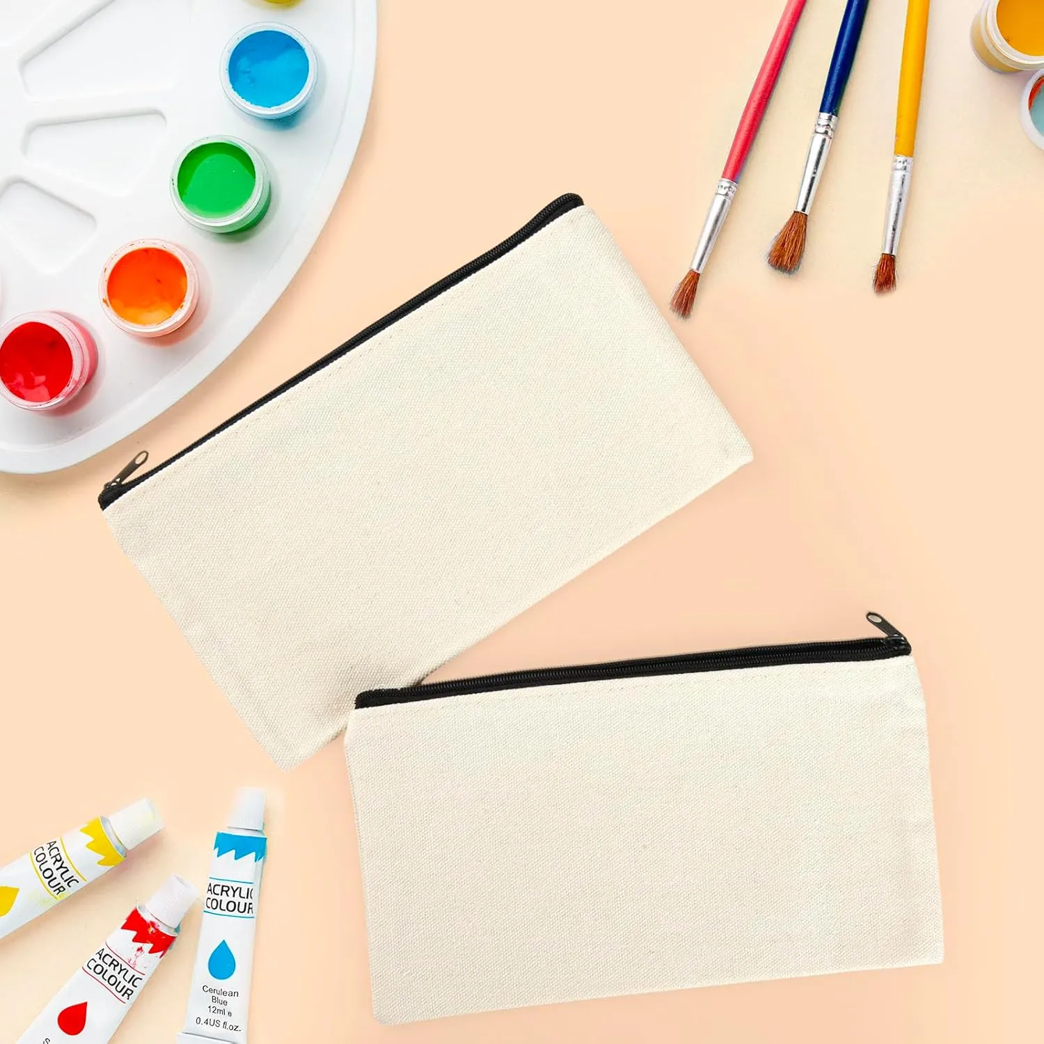 8×4.7 Inch Blank DIY Craft Bag Canvas Pencil Case Blank Makeup Bags- Canvas Pencil Pouch Bulk Canvas Cosmetic Bag Multi-Purpose Travel Toiletry Bag Canvas Zipper Bags