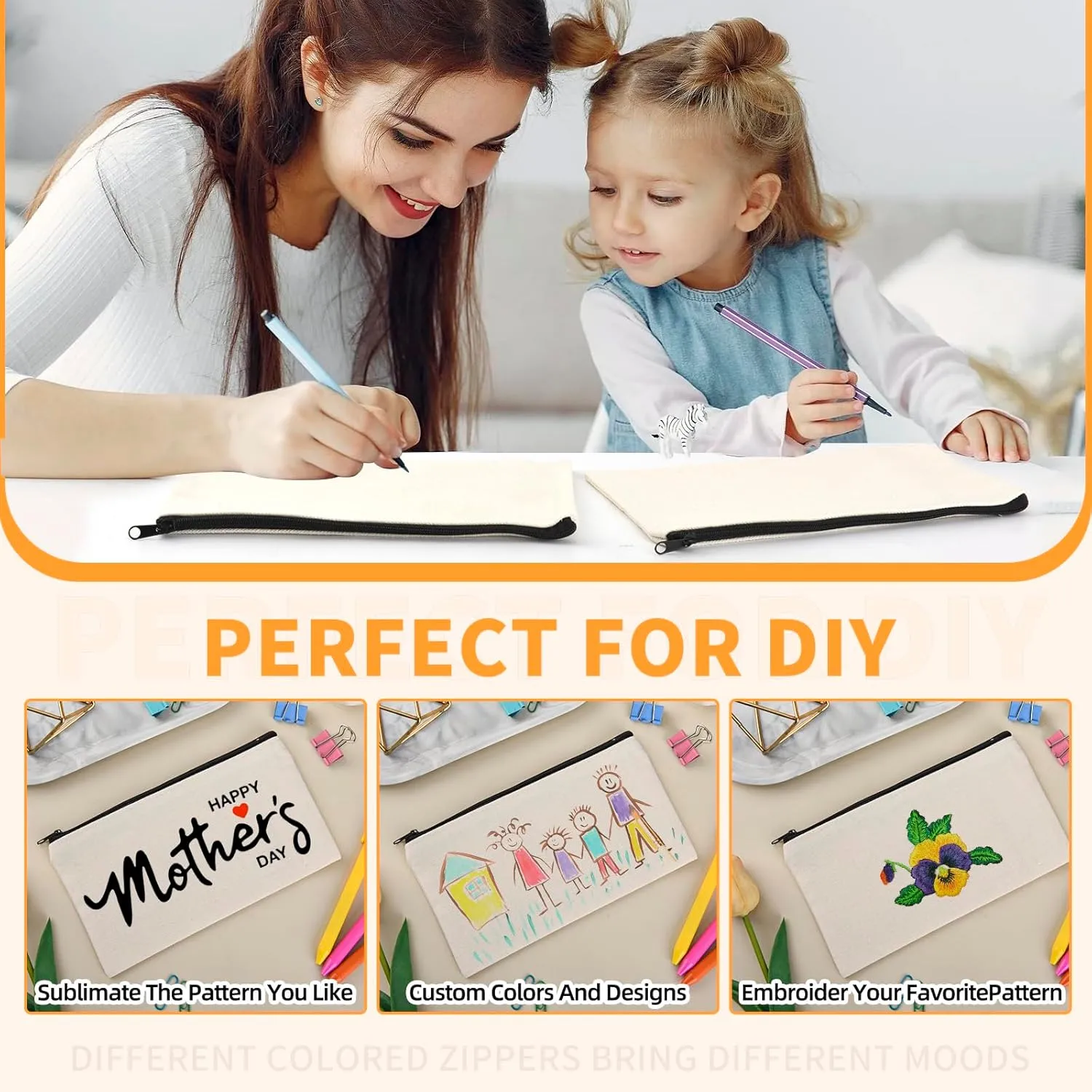 8×4.7 Inch Blank DIY Craft Bag Canvas Pencil Case Blank Makeup Bags- Canvas Pencil Pouch Bulk Canvas Cosmetic Bag Multi-Purpose Travel Toiletry Bag Canvas Zipper Bags