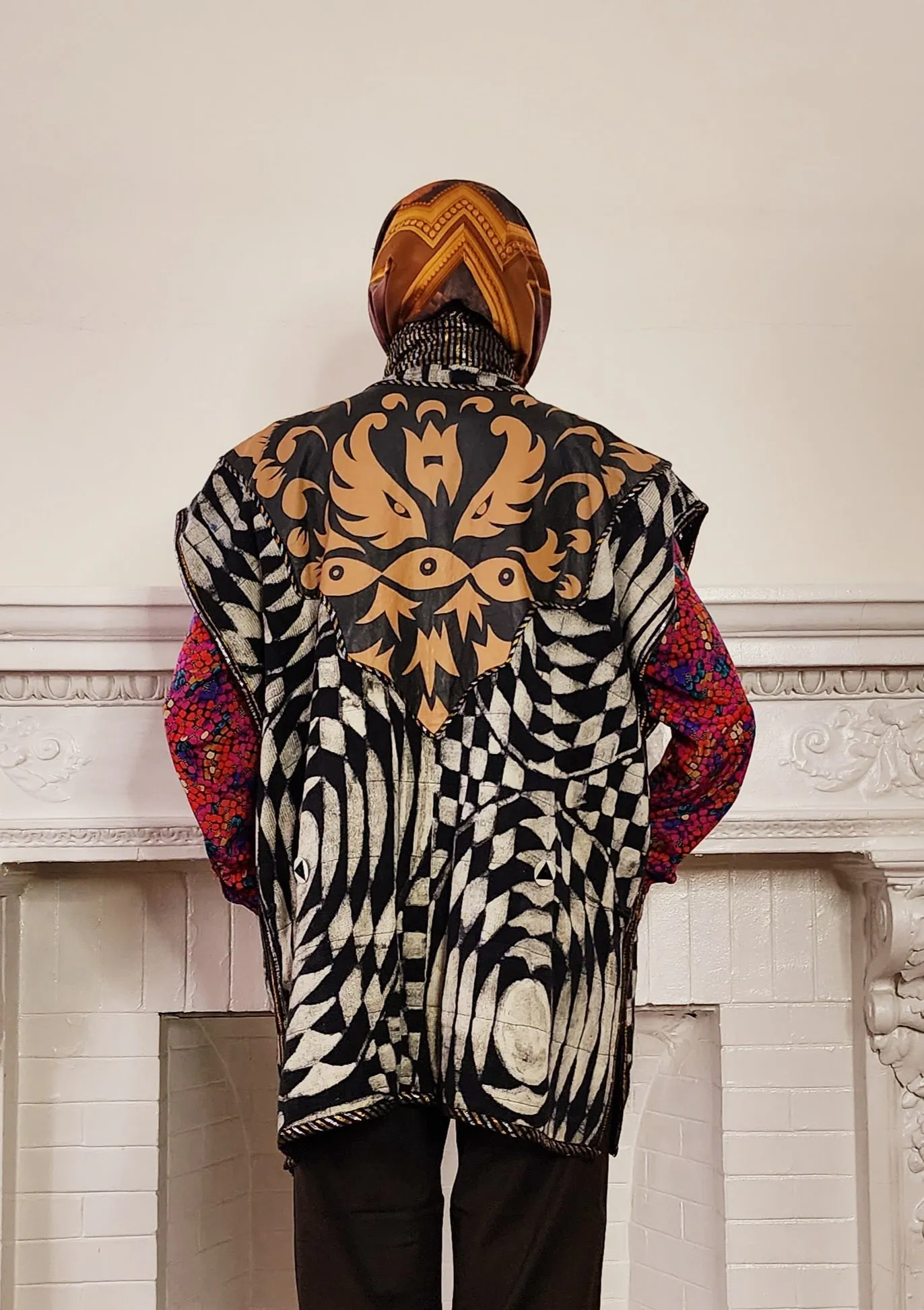 90s Artisinal Handmade Jacket Tunic Vest Reversible in Mixed Media & Leather by Nadya Bali