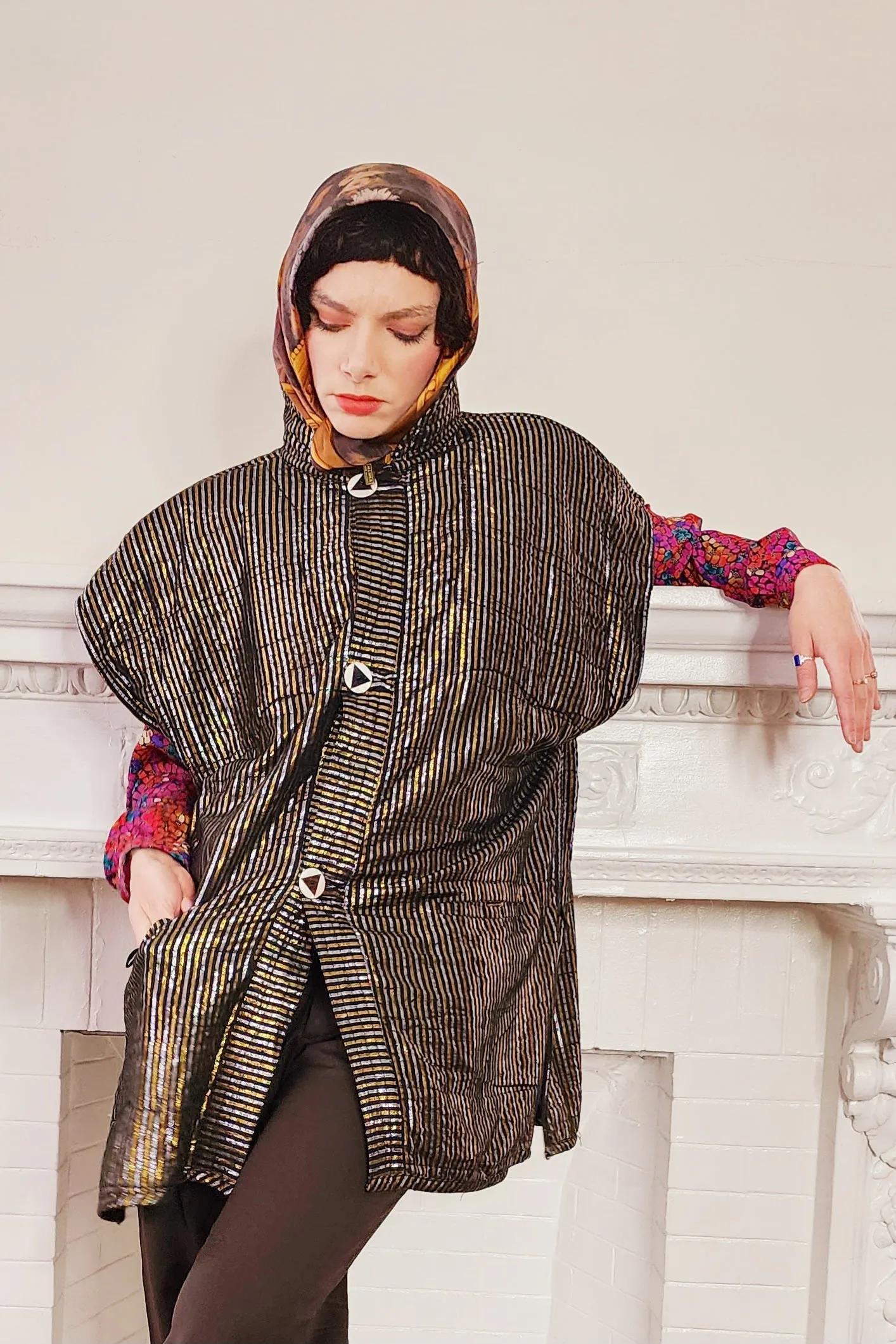 90s Artisinal Handmade Jacket Tunic Vest Reversible in Mixed Media & Leather by Nadya Bali