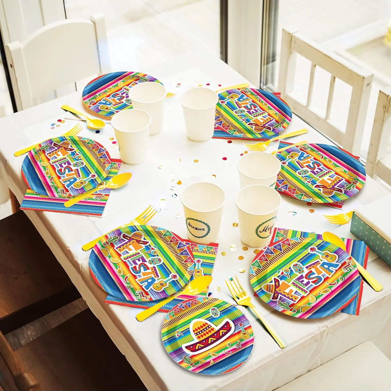 96 Pieces Fiesta Party Decorations Mexican Plates Tableware Set for Cinco De Mayo Party Decorations Supplies Mexican Themed Paper Dessert Plates Napkins Forks for 24 Guests Birthday Party Favors
