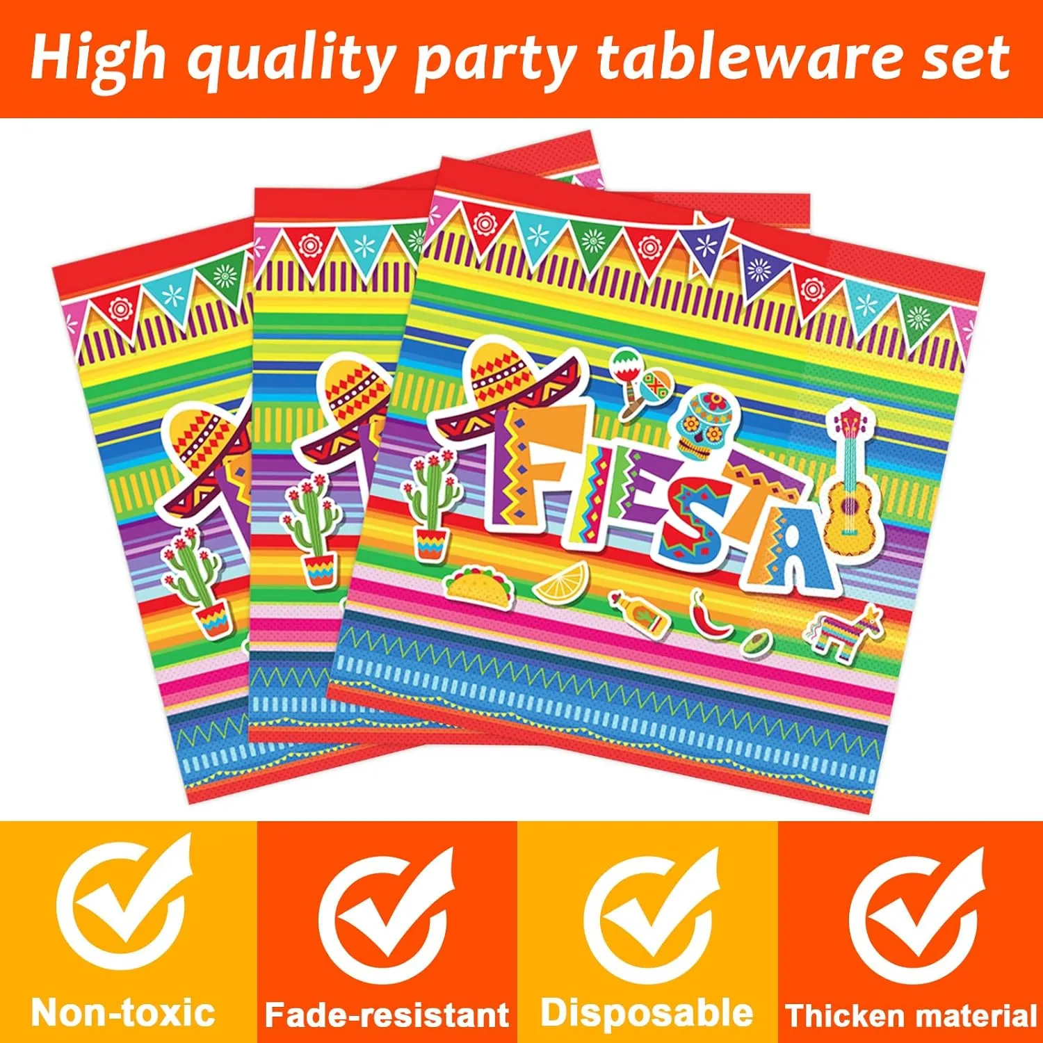 96 Pieces Fiesta Party Decorations Mexican Plates Tableware Set for Cinco De Mayo Party Decorations Supplies Mexican Themed Paper Dessert Plates Napkins Forks for 24 Guests Birthday Party Favors