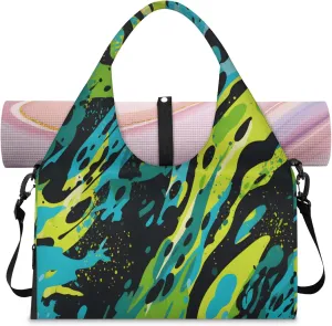 Abstract Splash Canvas Waterproof Gym Bag for Men Women, Sports Duffel Bag with Shoe Compartment Yoga Mat Holder, Portable Large Travel Bag for Fitness, Camping, Weekend Trips