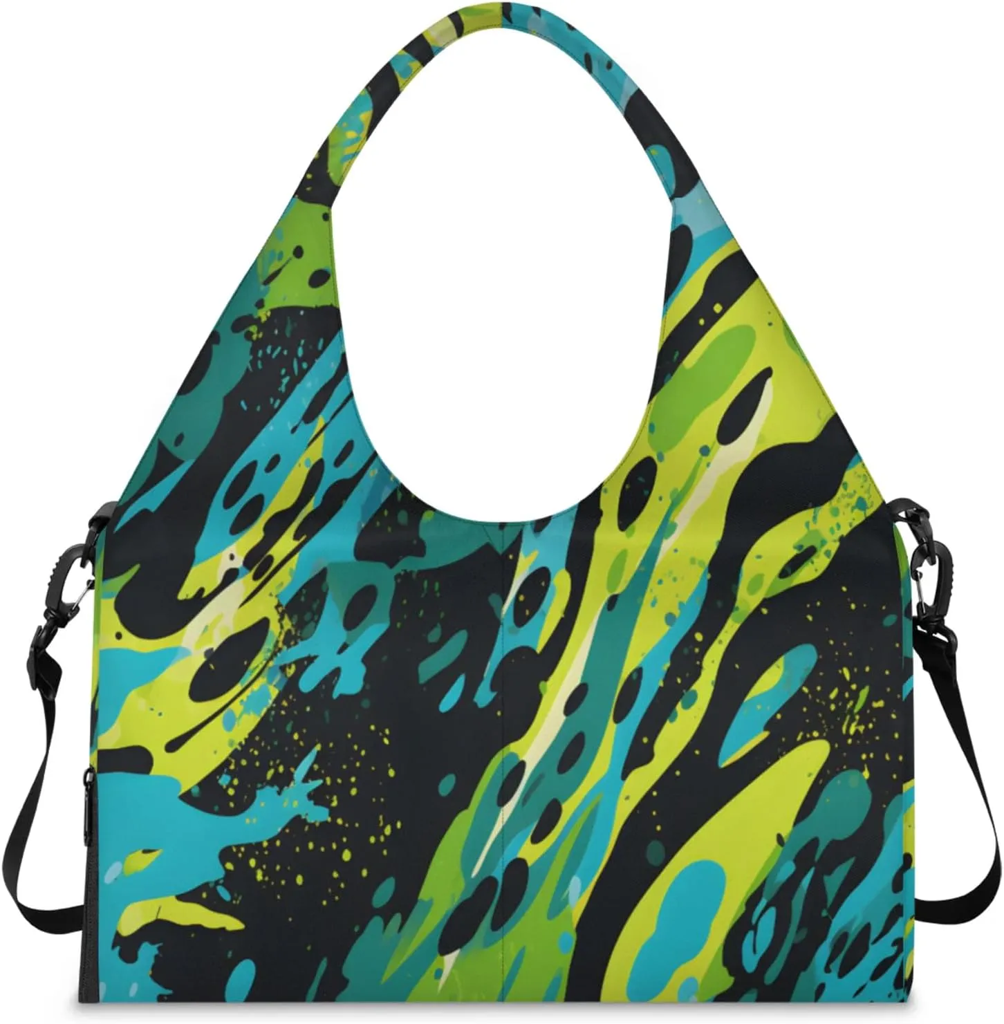 Abstract Splash Canvas Waterproof Gym Bag for Men Women, Sports Duffel Bag with Shoe Compartment Yoga Mat Holder, Portable Large Travel Bag for Fitness, Camping, Weekend Trips