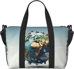 Abstract World Globe print Crossbody Shoulder Bag Large Weekender Overnight Hand Bag Shopping Work Handbag