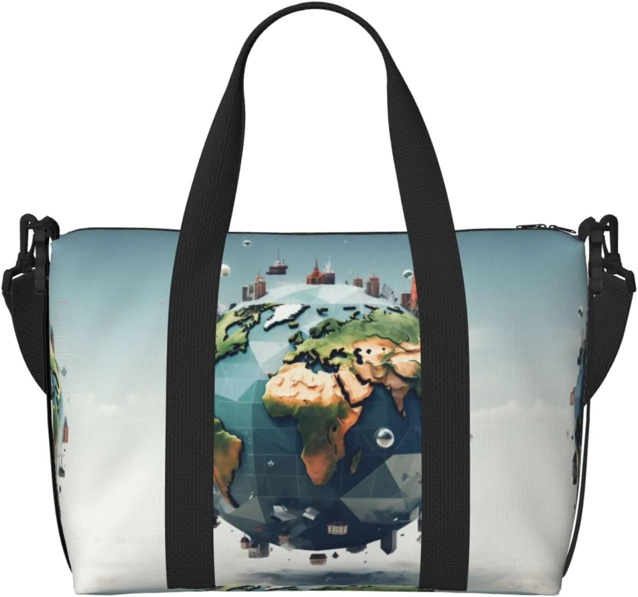Abstract World Globe print Crossbody Shoulder Bag Large Weekender Overnight Hand Bag Shopping Work Handbag