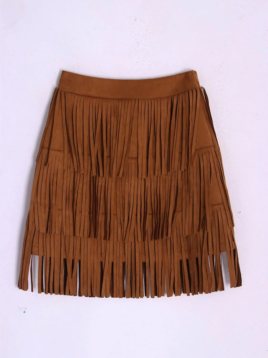 ACSUSS Faux Suede Boho Tassel Trim Skirt for Girls Kids Fringe Western Cowgirl Mini Skirt for Country Concert